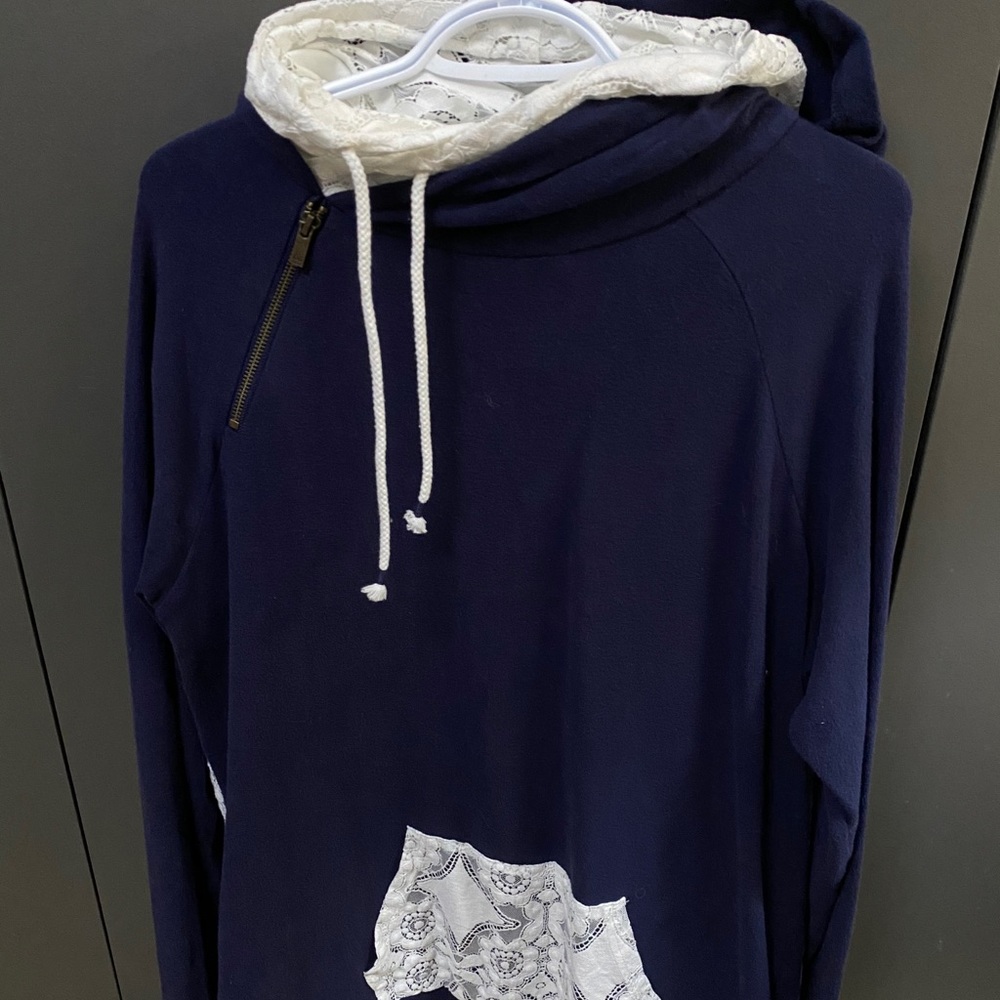 Navy Double Hood with Crochet